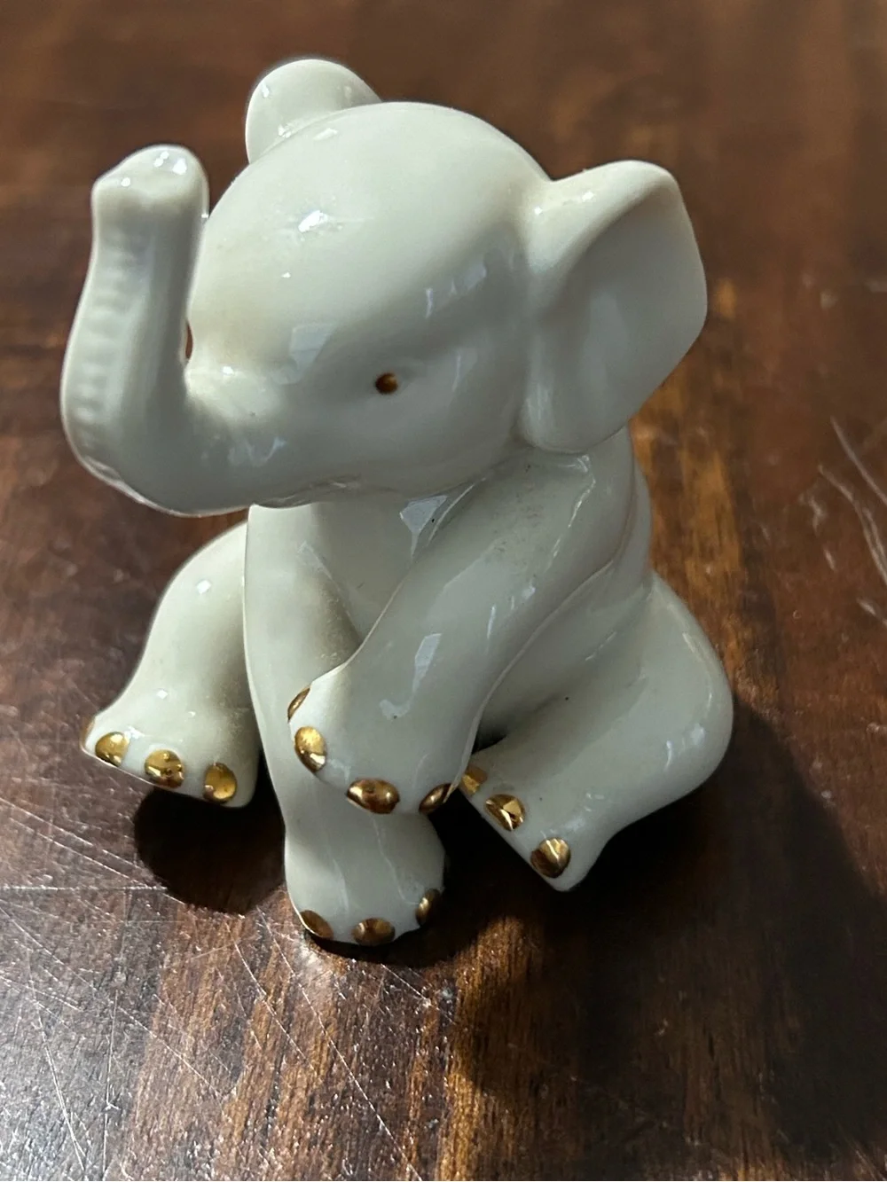 Lenox White Porcelain Elephant Figurine with Gold Trim Good Luck Trunk